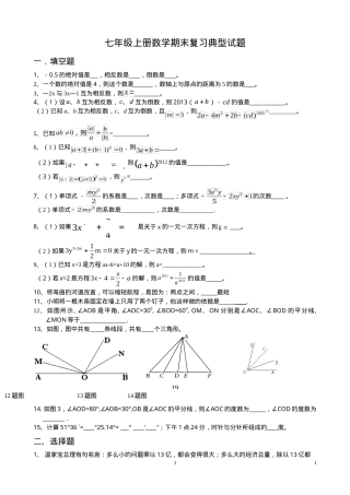人教版七年级数学上册期末复习典型试题（按题型分类附答案）.doc