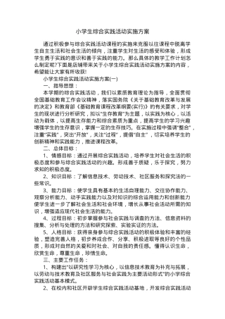 小学生综合实践活动实施方案（可打印模板）.docx