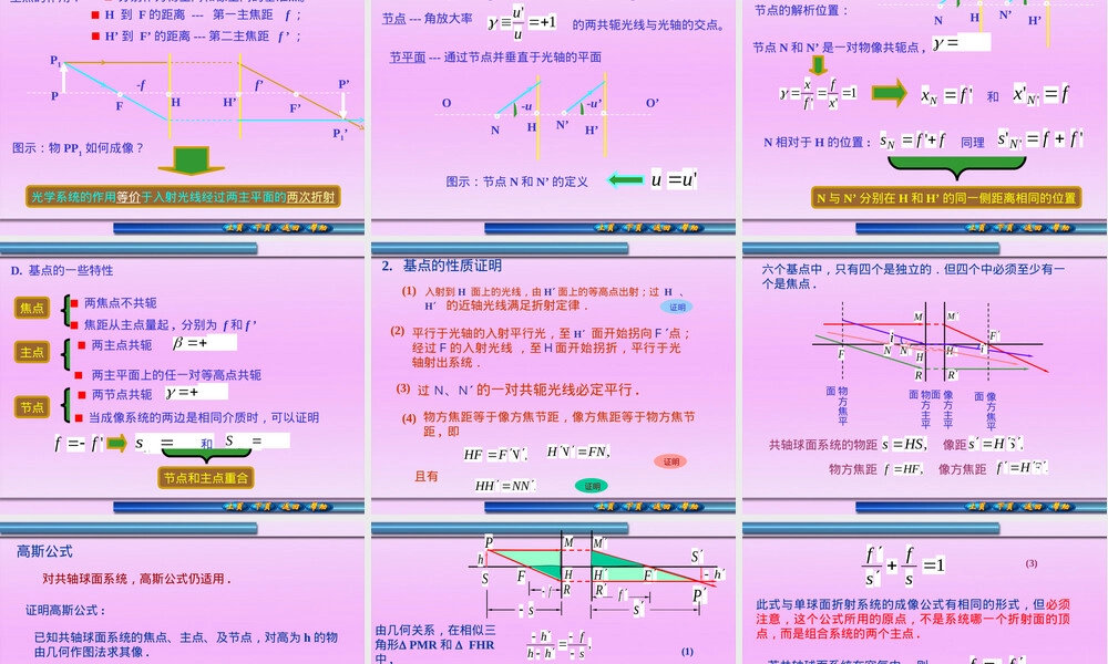 理想光具组基点与基面教学PPT课件.ppt