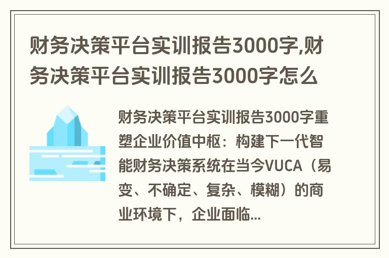 财务决策平台实训报告3000字,财务决策平台实训报告3000字怎么写