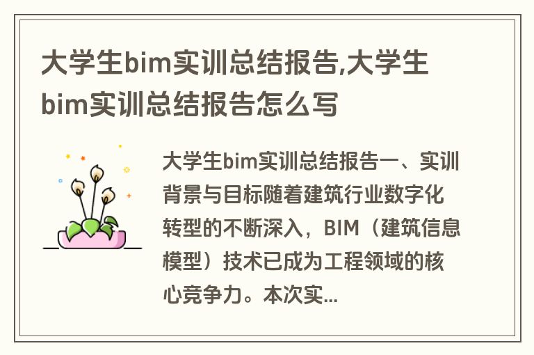 大学生bim实训总结报告,大学生bim实训总结报告怎么写