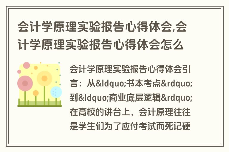 会计学原理实验报告心得体会,会计学原理实验报告心得体会怎么写