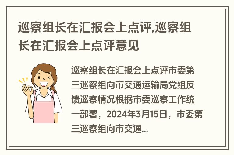 巡察组长在汇报会上点评,巡察组长在汇报会上点评意见