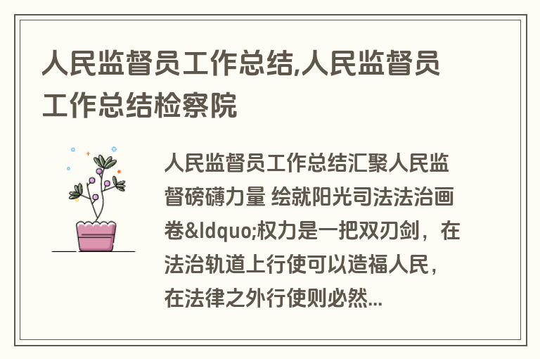 人民监督员工作总结,人民监督员工作总结检察院