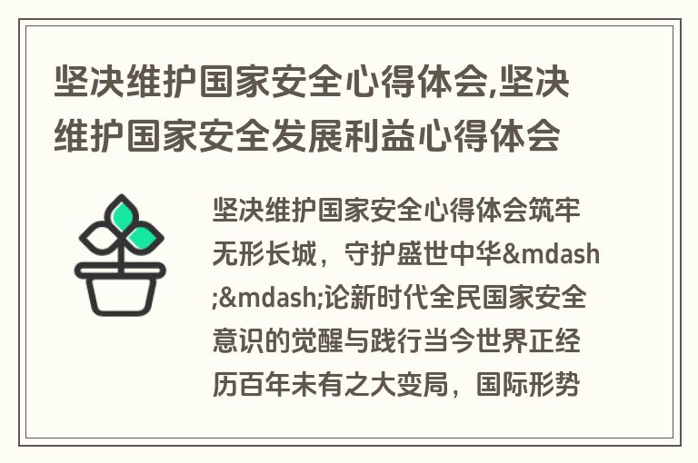 坚决维护国家安全心得体会,坚决维护国家安全发展利益心得体会