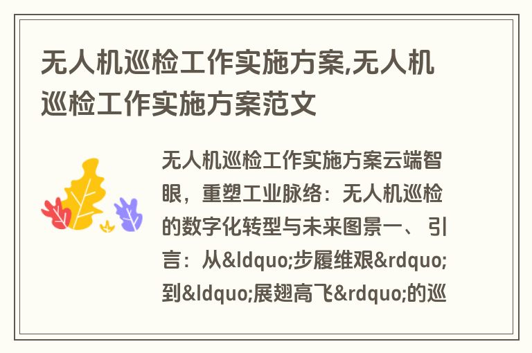 无人机巡检工作实施方案,无人机巡检工作实施方案范文