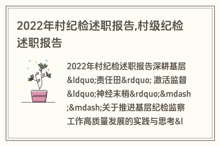 2022年村纪检述职报告,村级纪检述职报告