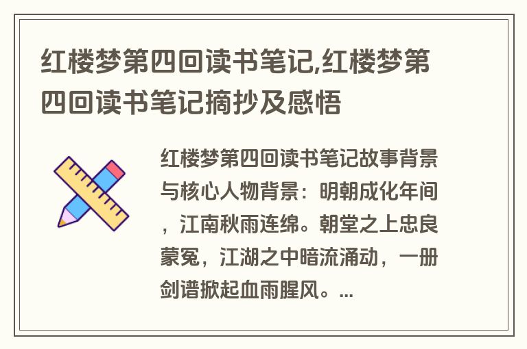 红楼梦第四回读书笔记,红楼梦第四回读书笔记摘抄及感悟