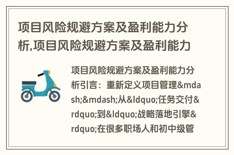 项目风险规避方案及盈利能力分析,项目风险规避方案及盈利能力分析怎么写