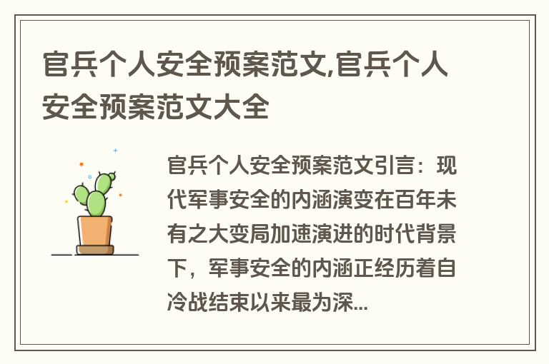 官兵个人安全预案范文,官兵个人安全预案范文大全