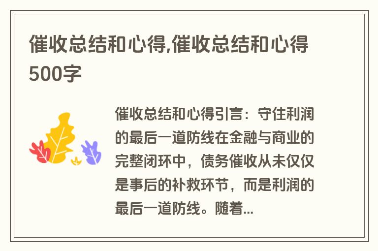 催收总结和心得,催收总结和心得500字