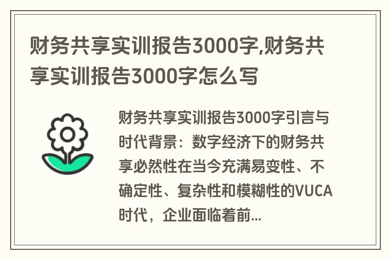 财务共享实训报告3000字,财务共享实训报告3000字怎么写
