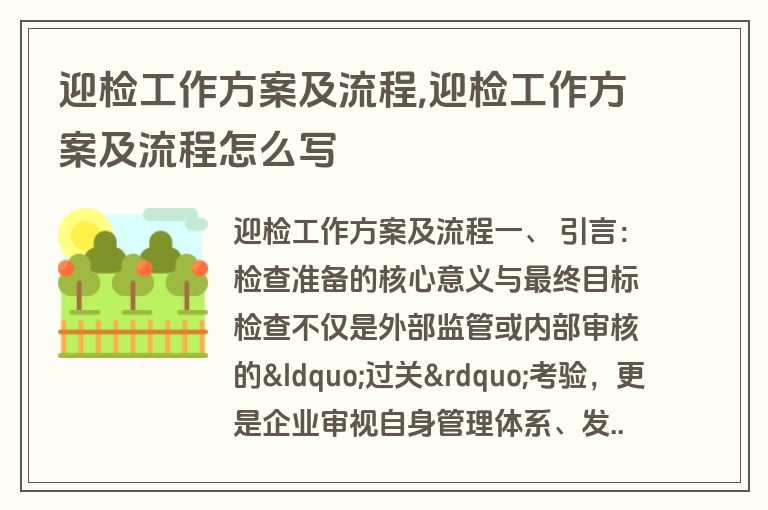 迎检工作方案及流程,迎检工作方案及流程怎么写