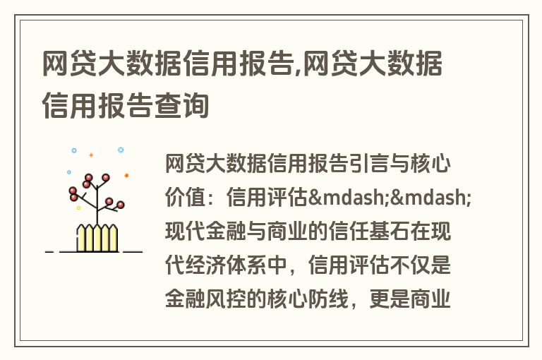 网贷大数据信用报告,网贷大数据信用报告查询
