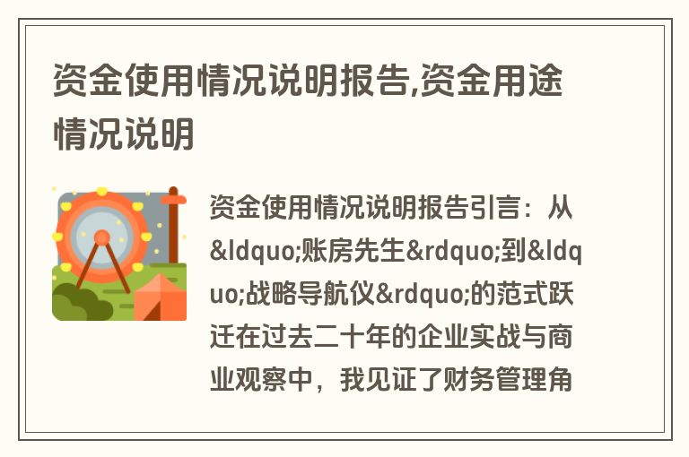 资金使用情况说明报告,资金用途情况说明