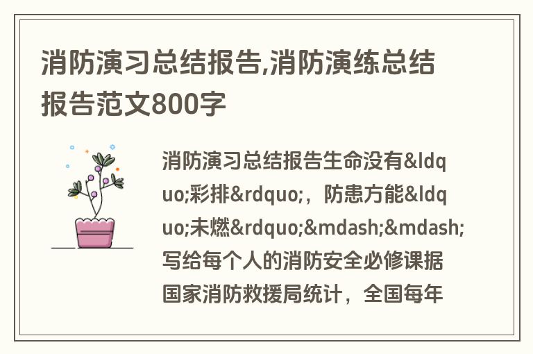 消防演习总结报告,消防演练总结报告范文800字