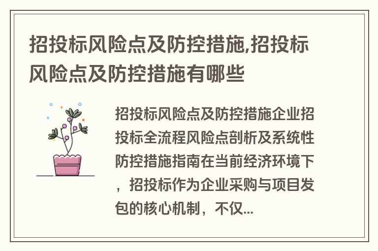 招投标风险点及防控措施,招投标风险点及防控措施有哪些