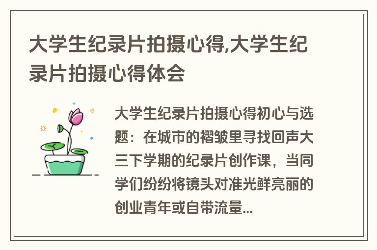 大学生纪录片拍摄心得,大学生纪录片拍摄心得体会