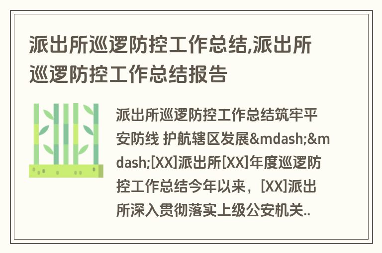 派出所巡逻防控工作总结,派出所巡逻防控工作总结报告