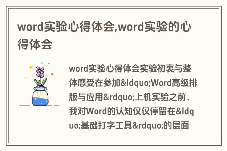 word实验心得体会,word实验的心得体会