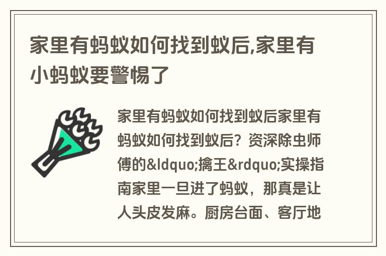 家里有蚂蚁如何找到蚁后,家里有小蚂蚁要警惕了