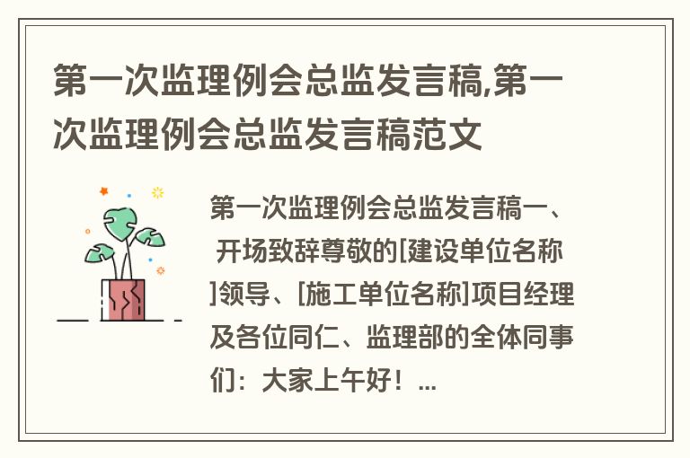 第一次监理例会总监发言稿,第一次监理例会总监发言稿范文