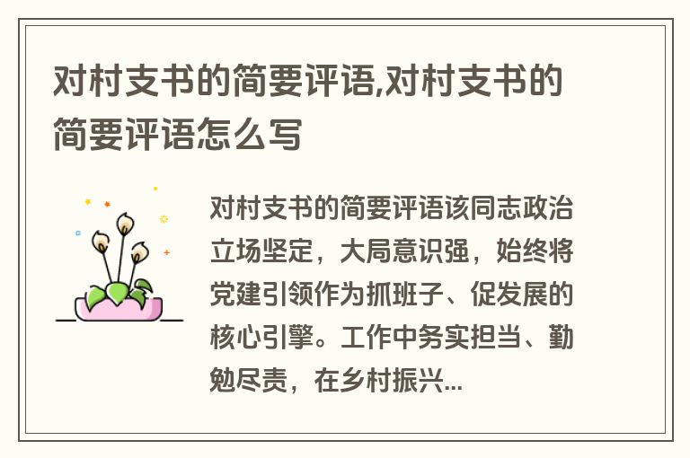 对村支书的简要评语,对村支书的简要评语怎么写