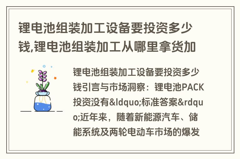 锂电池组装加工设备要投资多少钱,锂电池组装加工从哪里拿货加工