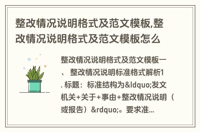 整改情况说明格式及范文模板,整改情况说明格式及范文模板怎么写
